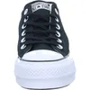 A close-up front view of a black Converse sneaker with a white platform sole. Voir les images du produit