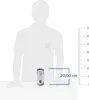 A diagram showing a person's silhouette next to a milk frother with a ruler and dimensions indicating its size. Produktbild-Vorschau