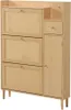 A wooden shoe cabinet with rattan doors and a drawer, shown from the front. Podgląd zdjęcia produktu