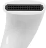 A close-up view of the top of a white faucet with a black grate. Podgląd zdjęcia produktu