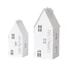 Two white metal house-shaped lanterns are displayed against a white background. Produktbild-Vorschau