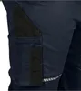 A close-up view of a navy blue work pant with black accents and pockets. Produktbild-Vorschau