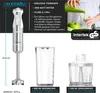 A product image showing a hand blender, its accessories, and descriptive text about its features. Produktbild-Vorschau