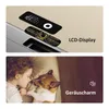 The image is a collage showing two distinct scenes: the top half displays a close-up of an electronic device with an LCD display and circuit board details, while the bottom half shows a child and a dog sleeping peacefully. Anteprima dell’immagine prodotto