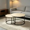 Couchtisch Rund aus Holz,Satztisch 2er Set,Imitation Marble Produktbild-Vorschau 2