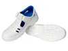 A pair of white safety sandals with blue lining, shown on a white background. Produktbild-Vorschau