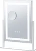 A white makeup mirror with integrated LED lighting and a magnifying mirror attachment, displayed on a white stand against a white background. Podgląd zdjęcia produktu