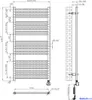 Technical drawing of a radiator with dimensions and installation details. Voir les images du produit