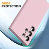 A pink phone case is shown with a focus on its drop protection features, highlighted by a green outline and text. Produktbild-Vorschau