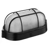 A black outdoor light fixture with a clear, ribbed lens and a protective metal cage. Produktbild-Vorschau
