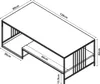 A line drawing diagram of a couch table with dimensions indicated. Voir les images du produit