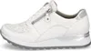 A side view of a white leather and textile low sneaker with silver accents. Produktbild-Vorschau