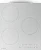 A top-down view of a white induction cooktop with three heating zones and a control panel. Produktbild-Vorschau