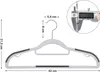 Product image of a plastic hanger with measurement callouts and a close-up of a caliper measuring a part of the hanger. Náhled obrázku produktu
