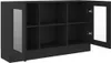 A black cabinet with two open doors, revealing six cubbies and a mirrored panel on the left side. Anteprima dell’immagine prodotto
