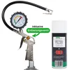 A tire inflator with a pressure gauge and a can of lubricant are displayed against a white background. Produktbild-Vorschau
