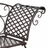 A close-up view of the backrest and seat of a brown metal garden bench with a lattice pattern. Podgląd zdjęcia produktu