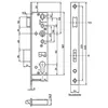 Technical drawing with dimensions of a door lock mechanism. Produktbild-Vorschau