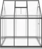 A front view of a greenhouse with a gray frame and clear, ribbed panels. Voir les images du produit
