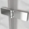 A close-up view of a shower hinge on a glass shower door. Produktbild-Vorschau