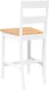 A white bar stool with a wooden seat, shown from the back. Náhľad obrázku produktu