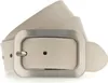 A close-up studio shot of a cream-colored leather belt with a silver buckle, presented on a white background. Produktbild-Vorschau