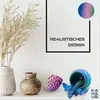 A decorative shelf display featuring two vases, a dragon egg-shaped bowl, and a dragon figurine spilling out of a dragon egg-shaped container. A framed text graphic is on the wall behind. Produktbild-Vorschau