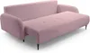 A pink sofa bed is shown from a diagonal angle, partially extended into a bed. The sofa has a corduroy texture and sits on dark legs. Produktbild-Vorschau
