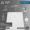 Diagram illustrating features of a mineral cast shower tray. Produktbild-Vorschau