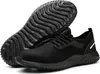 A pair of black safety shoes shown from a slightly elevated angle, with one shoe placed in front of the other. Produktbild-Vorschau