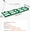 A green metal landscape rake with measurement labels. Produktbild-Vorschau