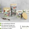 Three decorative storage jars with bamboo lids are displayed on a countertop, with coffee beans scattered in front of one jar. Produktbild-Vorschau