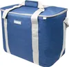 A blue cooler bag with beige straps on a white background. Produktbild-Vorschau