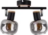 A product shot of a black and gray two-light ceiling fixture with glass shades. Voir les images du produit