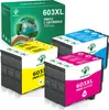A product shot of multiple ink cartridges and their packaging. Produktbild-Vorschau