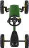 A top-down view of a green and black pedal go-kart with yellow accents. Podgląd zdjęcia produktu