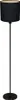 A floor lamp with a black drum shade and a black pole and base, set against a white background. Produktbild-Vorschau
