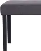 A close-up view of the side of a gray upholstered bench with black legs. Náhled obrázku produktu