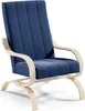A blue armchair with wooden armrests and base, presented against a white background. Podgląd zdjęcia produktu