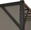 A close-up view of the corner of a pergola structure, showing the metal frame and fabric canopy. Produktbild-Vorschau