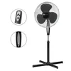 A product shot of a stand fan with two inset images showing a remote control and the fan's control panel. Produktbild-Vorschau