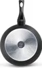 The bottom view of a black frying pan with a silver, textured base and a black handle. Náhľad obrázku produktu