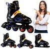 A collage of inline skates and a woman pointing to one of the skates. Voir les images du produit