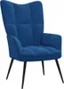 A blue velvet armchair with black legs against a white background. Náhled obrázku produktu
