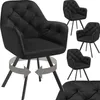 A collage of black velvet armchairs with a tufted design, showing different angles and a close-up of the fabric. Náhled obrázku produktu
