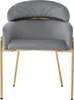 A gray velvet armchair with gold metal legs, presented on a white background. Produktbild-Vorschau