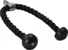 A black rope attachment with black rubber grips and a silver metal connector for a cable machine. Náhľad obrázku produktu