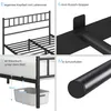 A collage of four close-up images showing different features of a black metal bed frame. Podgląd zdjęcia produktu