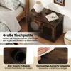 A wooden pet furniture piece next to a bed, with close-up shots of its features. Náhled obrázku produktu
