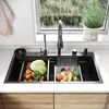 A kitchen sink with various fruits and vegetables being washed. Produktbild-Vorschau